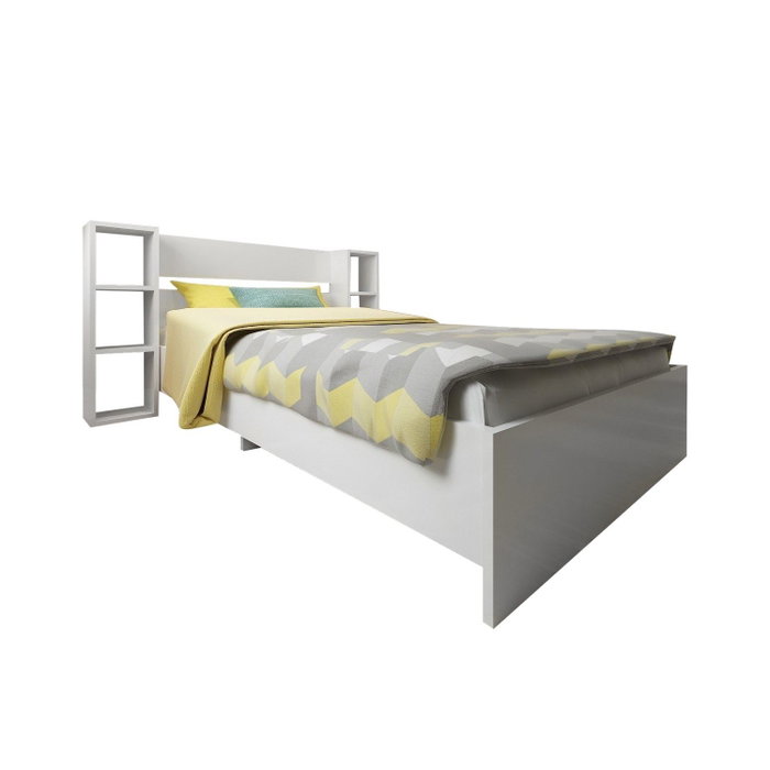 Hanah Home Cama Individual Blanca Tablero Partículas Melamina, Cabecero 93.6x90cm, Estanterías 23.2x90cm, para Colchón 90x190cm, 148 Caracteres